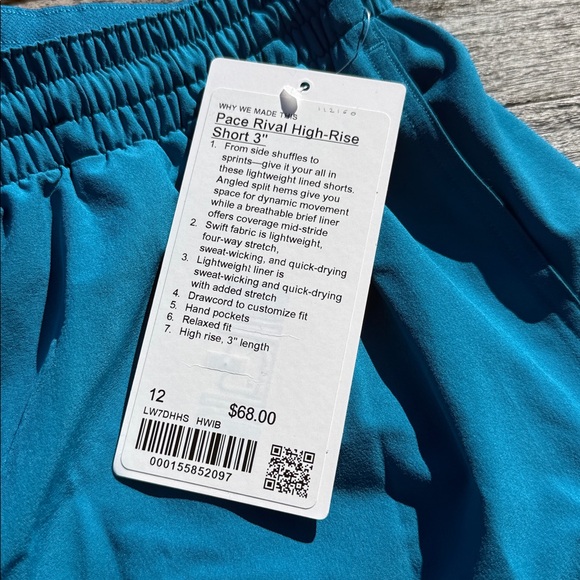 Lululemon Pace Rival High-Rise Short 3" Hawaiian Blue size 12 NWT - Picture 3 of 6